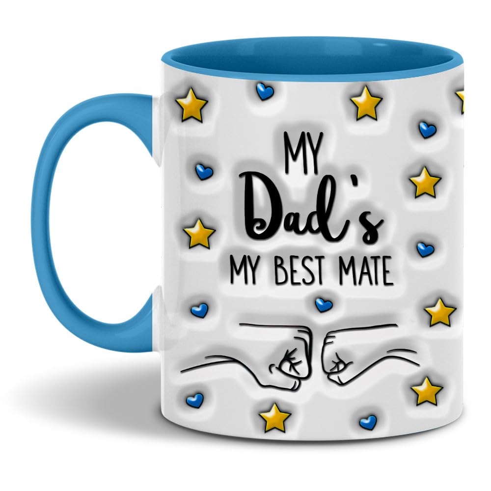 My Dad My Best Mate, 3D Sublimation Mugs 11 Oz Gifts for Fathers Day, 3D Inflated Effect Printed Mug Gift For Husband, Men, Grandpa, First Father Day, Dad from Son Daughter Unique Presents