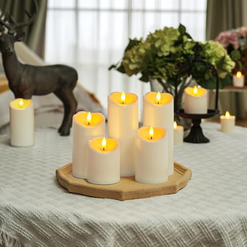 Image of Homemory Outdoor Waterproof Flameless Candles, LED Candles, Battery Operated Candles with Remote and Timers, Electric Fake Plastic Pillar Candles, Ivory White, D3 H4 5 inch 6 inch 8 inch 8 inch, Set of 5