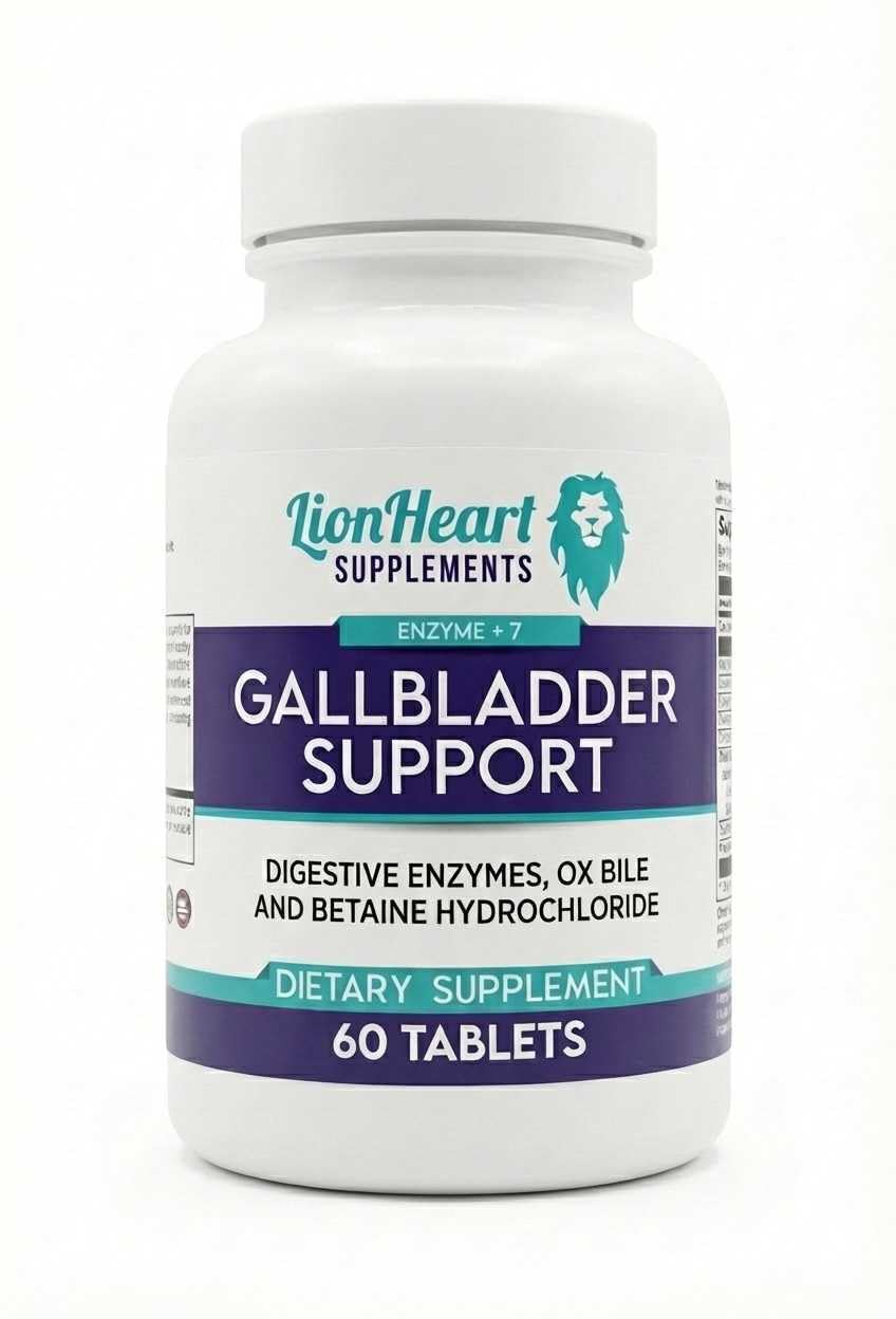 Gallbladder Supplements - With 30mg ox bile for no gallbladder (per serving) - 100mg Betaine Hydrochloride - 7 Digestive Enzymes - Gallbladder Support - 60 Tablets.