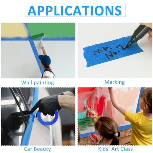 Image of 4 Rolls Blue Painters Tape Bulk 3 inch x 60 Yards, Total 240 Yd, Painters Masking Tape No Residue Wall Painting Tape Artist Tape Trim Edge Finishing Tape for Wall Painting Decoration DIY Supplies