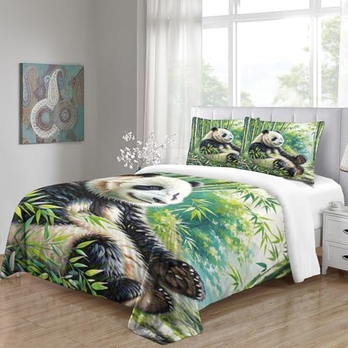 Linge de lit panda 3D 140x200 housse couette microfibre douce zippée - 5