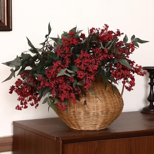 Zeyune 5 Pcs Artificial Red Berry Stem Fall Faux Flowers