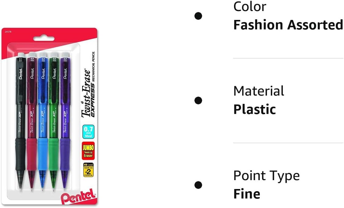 Twist-Erase EXPRESS Mechanical Pencil (0.7mm) Assorted Barrel Colors, 5-Pk