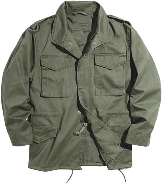 Men's pure cotton field jacket retro multi pocket collar zipper jacket