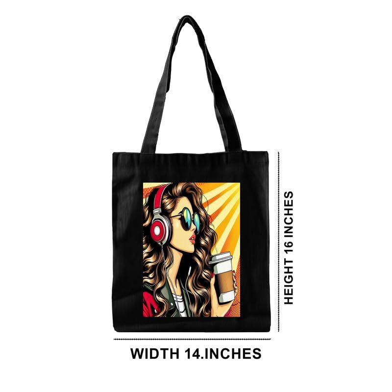 Image of Canvas Printed Tote Bag for Women 15kg Capacity with Zipper Closure