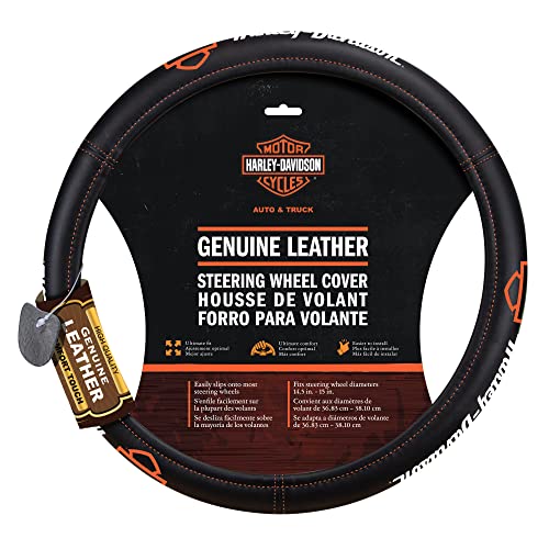 Plasticolor 006772R01 Harley-Davidson Bar and Sheild with Script Genuine Leather Steering Wheel Cover