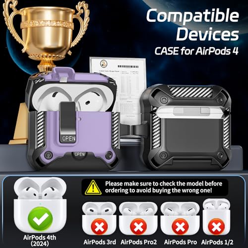 Image of Secure Lock Case for AirPods 4 with Phone Stand, Cleaning Kit & Keychain, Shockproof Protective Cover Compatible with Apple AirPods 4th Gen 2024 for Men Women, Anti-Scratch