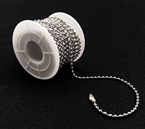 Hyamass 10 Yards 3.2Mm Diameter Stainless Steel Beaded Pull Chain Extension Ceiling Light Fan Chain With 30 Matching Connectors, Rolled Packing #TOP1