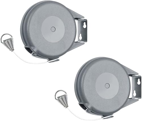 Magik Línea de ropa retráctil de 49 pies para colgar portátil cuerda ajustable paquete de 2 plateado