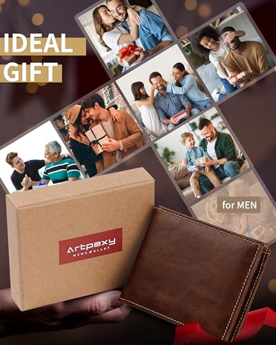 Image of Artpaxy Mens Wallet Bifold Genuine Leather RFID Blocking Wallet for Men with 2 ID Windows 11 Card Holders 2 cash pockets 1 Gift Box