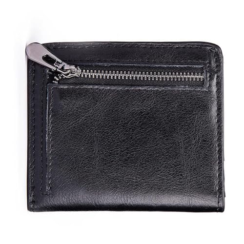 Cartera de moda para hombre, piel de vacuno de fibra ultrafina, diseño compacto y elegante para uso diario, viajes, Negro -, Color sólido