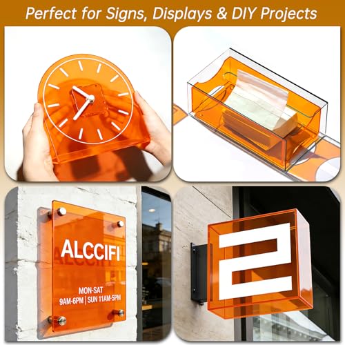 Image of Orange Acrylic Sheet 12 inch x 16 inch x 1 /8 inch, ALCCIFI Cast Plexiglass Sheet for Laser Cutting & Engraving, 2 Pack Translucent Acrylic Board for Cricut, Signs & DIY Projects,