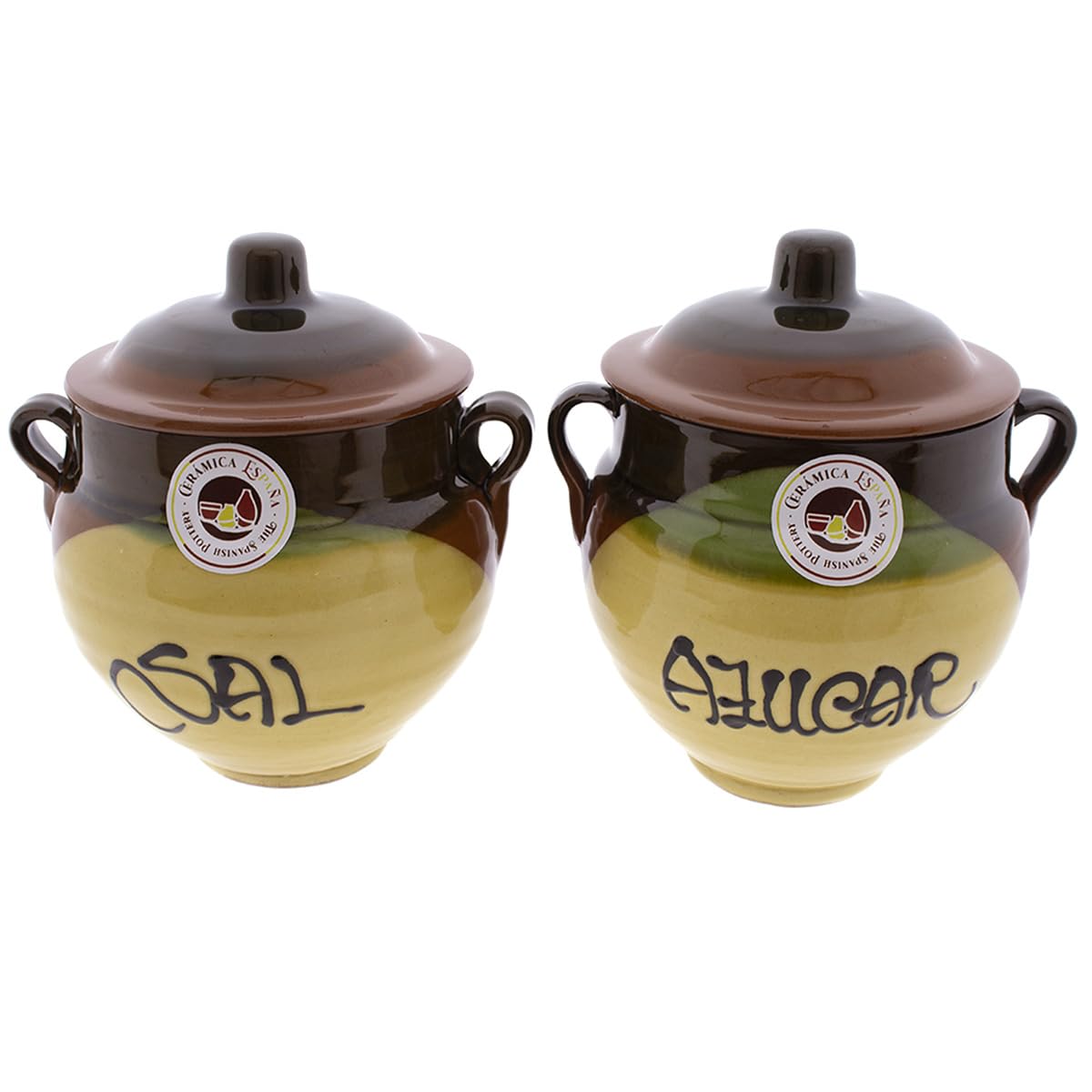 CERÁMICA ESPAÑA | Saliera e Zuccheriera rustica in ceramica | Vasetti da cucina | Vasetti originali | Set x2 Saliera e Zuccheriera cucina - Modello M03 | 100% fatto a mano | 14x12x15 cm