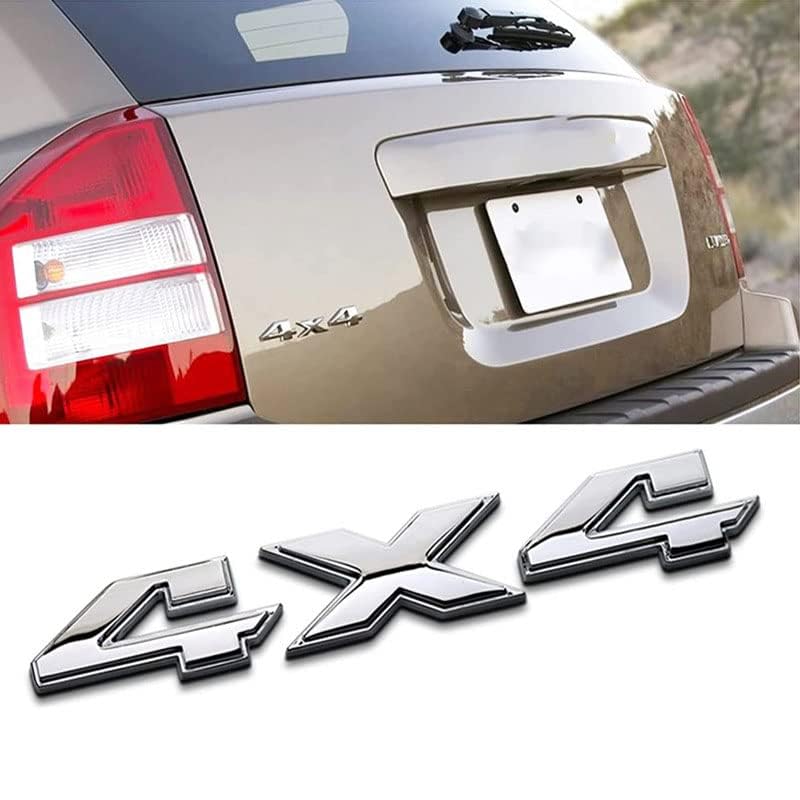 Image of 2X 4x4 Glossy Emblem 3D Zinc Alloy Chrome Decals Nameplate Fit 2019-2020 for Universal 1500 2500 3500 with All /SUV /Pickup Models (Silver)