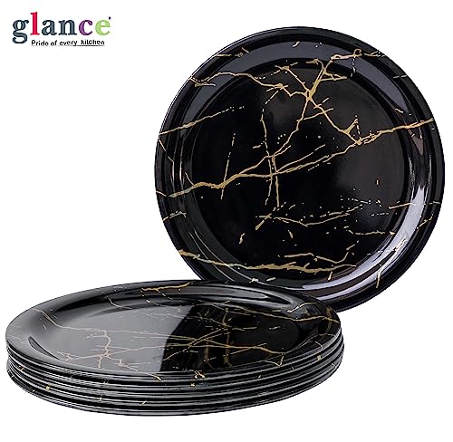 Image of Melamine Dinner Plates Set of 6, 11 Inch Round Full Serving Plates, Lightweight, Break Resistant, Dishwasher Safe, Food Grade - Black Marble Design