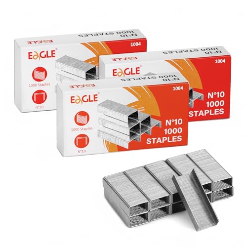 Eagle Numéro 10 Mini Staples Premium pour #10 Des agrafes, 1000 pcs par boîte, 3 Boîtes en boîte (3000pcs Total), Argent
