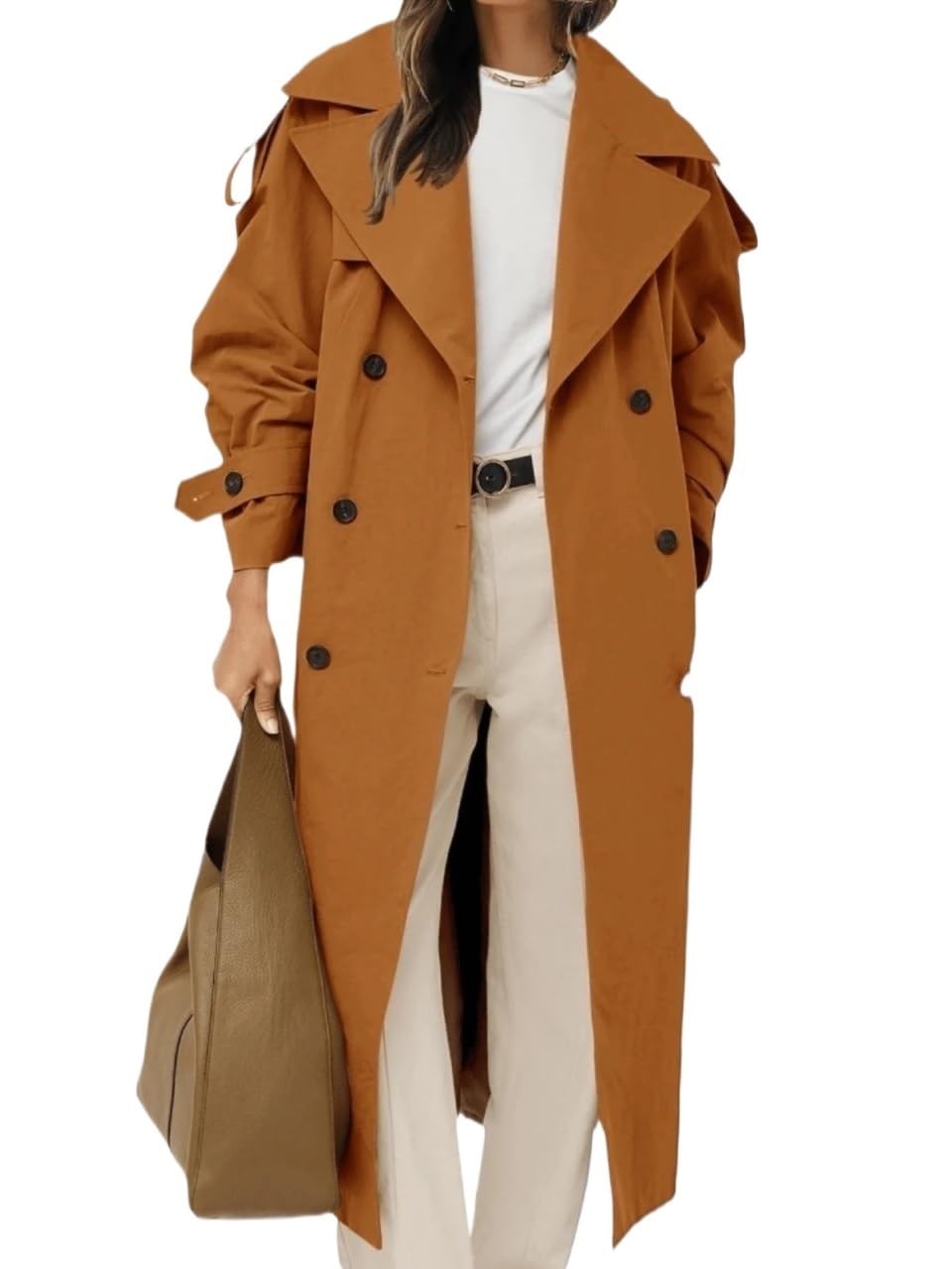 Womens Trench Coat Double Breasted Long Trench Coat Fall Winter Outwear