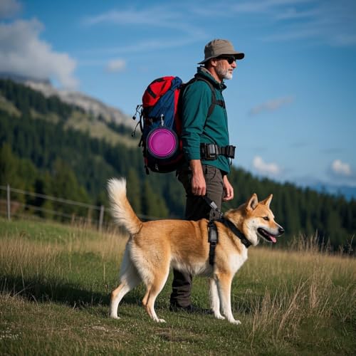 Image of Dog Bowl Pet Collapsible Bowls, 2 Pack Collapsible Dog Water Bowls for Cats Dogs, Portable Pet Feeding Watering Dish for Walking Parking Traveling with 2 Carabiners (Pink+Purple, Medium)