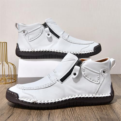 Mens Retro Leather Mid Top Slip On Ankle Chukka Boots with Side Zipper Lightweight Soft Non Slip Flat Heel Loafers for Casual Hiking Dress Formal Walking Driving Office2