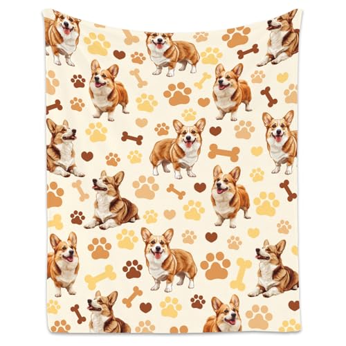 Corgi Blanket with Girls Boys, 40x50 Inches Blanket with Dogs on it, Cozy Soft Throw Gifts for Dog Lovers, Cute Flannel Throw Blankets for Couch Sofa