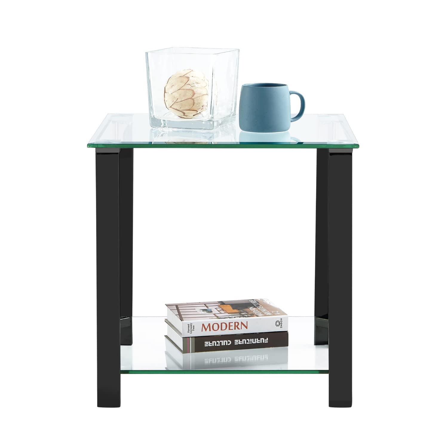 Glass End Tableï¼ŒSide Table with 2-Tier Storage,Coffee Table Living Room Table Modern Style for Living Room, Balcony, Bedroom