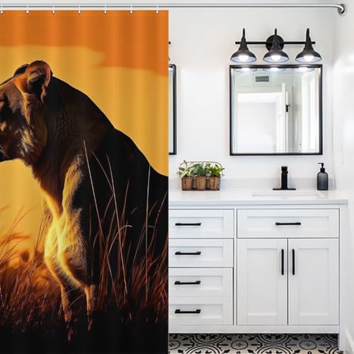 Rideau de douche lion tissu imperméable lavable salle de bain baignoire 168x183cm