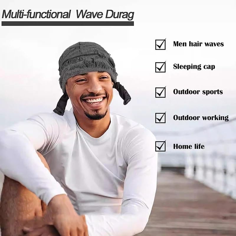 Generisch Unisex Punk style cotton Pirate Hat and Headscarf Durags Bandany Turban Hat Hair Accessories Extra Long Tail Du-Rag Cap