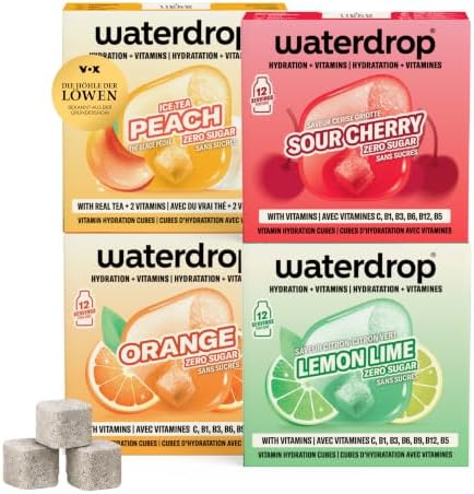 waterdrop Sauerkirsch Mix - 48 zuckerfreie Würfel - Geschmackspulver Wasser | Zuckerfreier Durstlöscher & Alternative zu Getränkesirup & Geschmackspulver, Flavour Drops - Geschmack