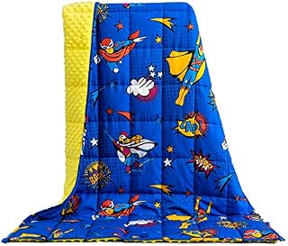 BUZIO Weighted Blanket 1.3 kg for Kids, Ultra Cozy Minky Dotted and Cotton Sided with Cartoon Patterns, Heavy Blanket Great for Calming and Sleeping, 90x120 cm, Blue Superman