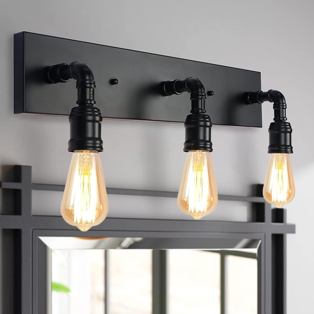 Bathroom Vanity Light Fixture, Farmhouse Water Pipe Wall Sconce for Powder Room,Industrial Wall Light for Dressing Room, Bedroom, Entryway (3 Lights)