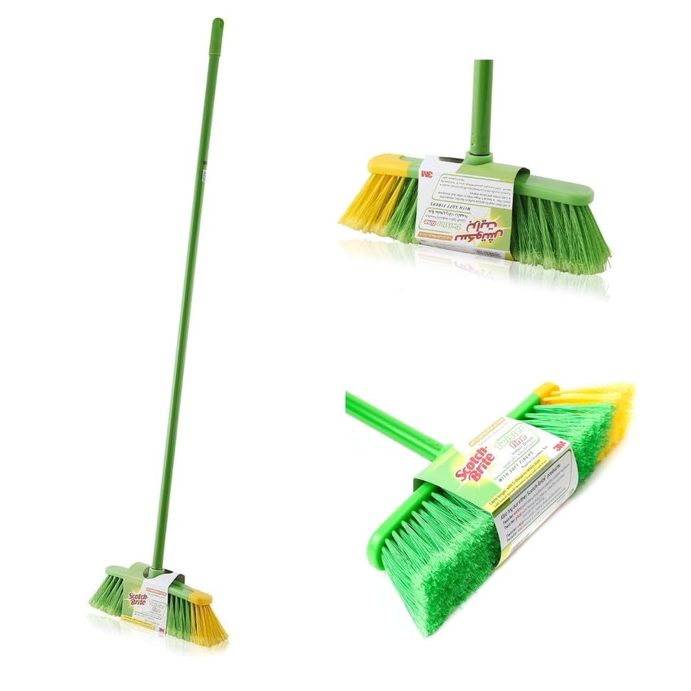 Scotch-Brite Indoor Broom with Stick, 1 unit/pack | Sweeping Floor | Brush | Floor Brush | Powerful Bristle | Versatile Rubber Broom | Lightweight | All Floors