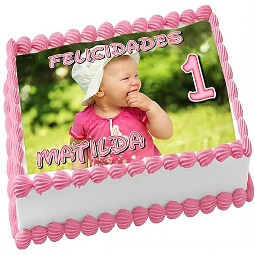 FOTO COMESTIBLE, Fácil Personalización con Nombre, Edad y Texto, Foto Comestibles para Tartas de Cumpleaños, Varios Tamaños, RECTANGULAR