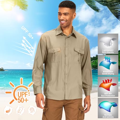 Men's Long Sleeve UV Sun Protection Shirt UPF 50+ Quick Dry Cooling,Fishing Shirt for Safari Travel Hiking4
