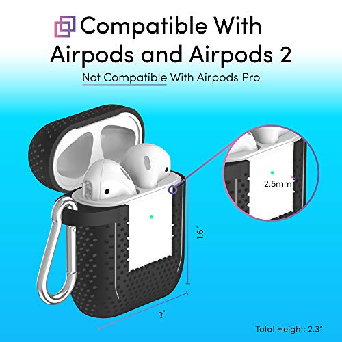 Talk Works Airpods Case Cover With Keychain - Protective Hard Silicone Skin For Airpods Keychain Case Clip Carabiner Wireless Charging Compatible With Apple Air Pod Carrying Case Series 1 & 2 - Black #TOP3