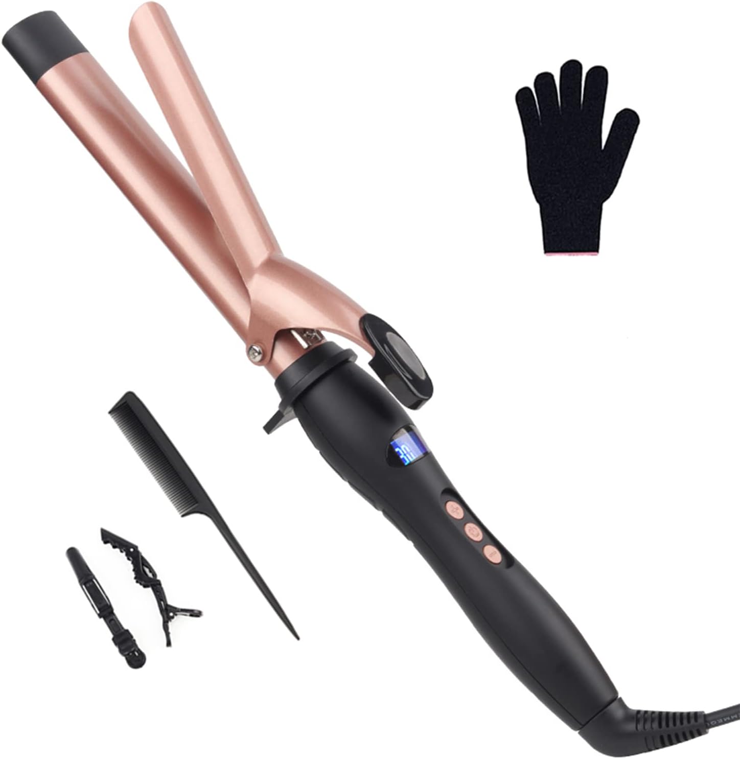 Hair Curling Wand, 1.26Inch Curling Iron, Professional Ceramic Hair Curler Wand, Big Curls with Adjustable Digital Temperature, Dual Voltage, Auto Shut-Off (1.26 Inch)