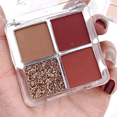 4 Colors Eyeshadow Makeup Palette - Glitter Matte High Pigmented Eyeshadow Pallet Nude Professional Makeup Warm Natural Long Lasting Waterproof Eye Shadow with Brush (#6)