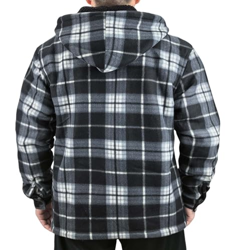 Plaid Flannel Jackets for Men Sherpa Fleece Lined Zip Up Hoodies Thick Winter Heavy Warm Coats with Hood3