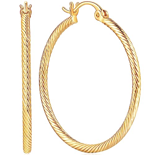 SPOINT 14K Gold Hoop Earrings for Women 14K Gold Hoop Earrings Twist Round Large Hoops Earring for Womens Earring 35mm