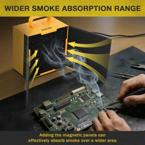 Image of KOTTO Solder Smoke Absorber New with Removable Magnetic Flaps Remover Fume Extractor Smoke Prevention Absorber DIY Working Fan for Soldering Station (Yellow)