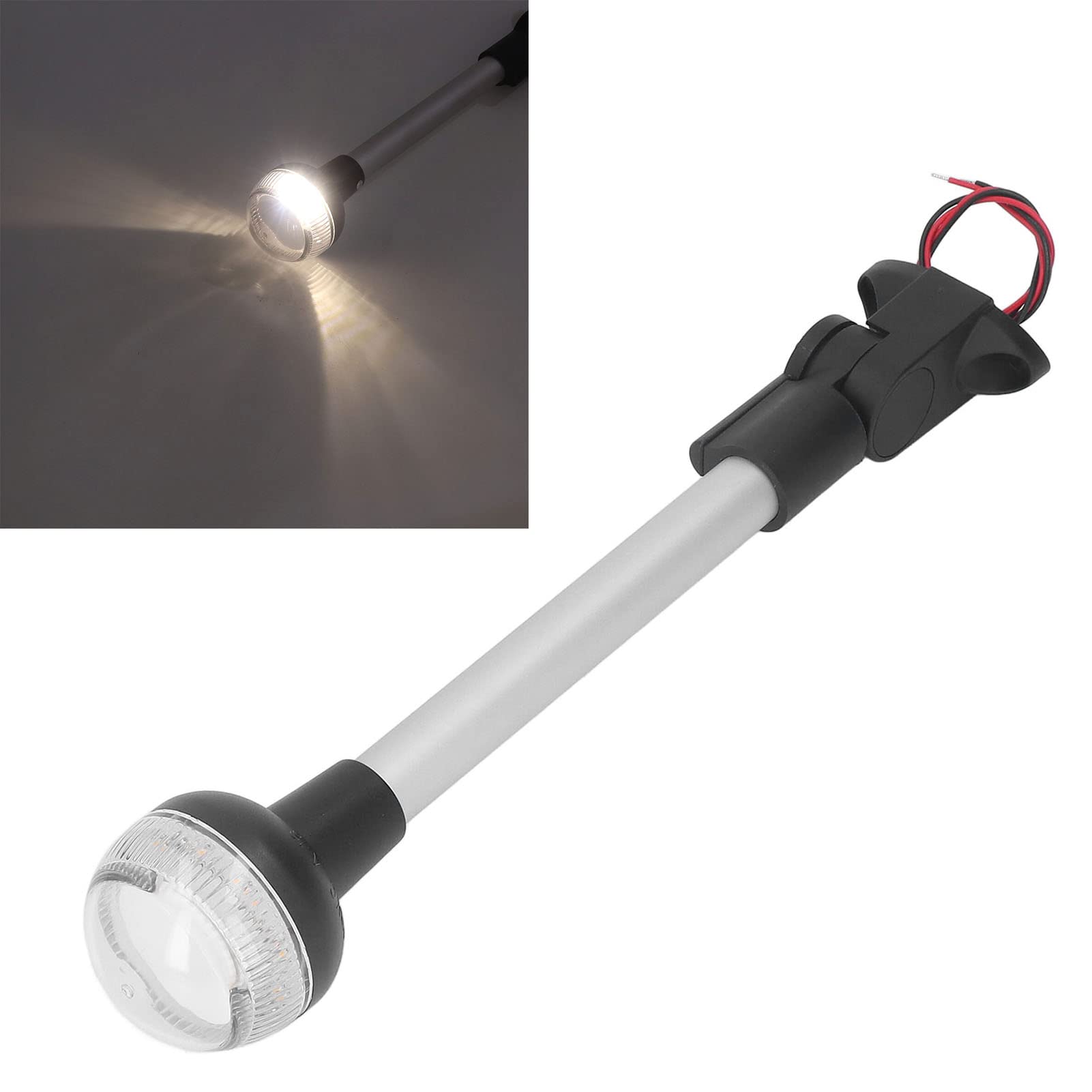 Faro d’ancora a LED da 12 pollici con visibilità a 360°, rivestimento anti-corrosione di grado marino, faro di navigazione con base pieghevole e regolabile per barca da pesca, CC