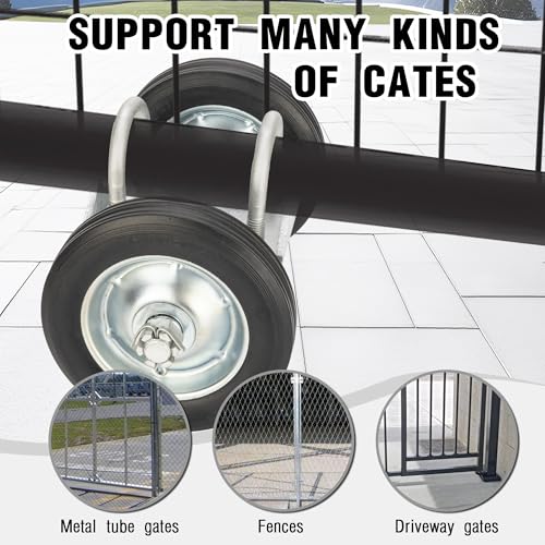 Image of HILLMASTER 6in Rolling Gate Wheel Carrier for Chain Link Fence, Heavy Duty Gate Helper Wheel Gate Caster Kits for Driveway Tube,Gate Support Wheel Rut Runner-2 Rubber Wheels for Rolling /Sliding Gates