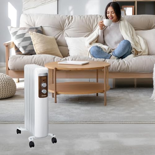 東京Deco オイルヒーター 7枚フィン メカ式 ホワイト 1200W 木目調 d000 の商品画像 3