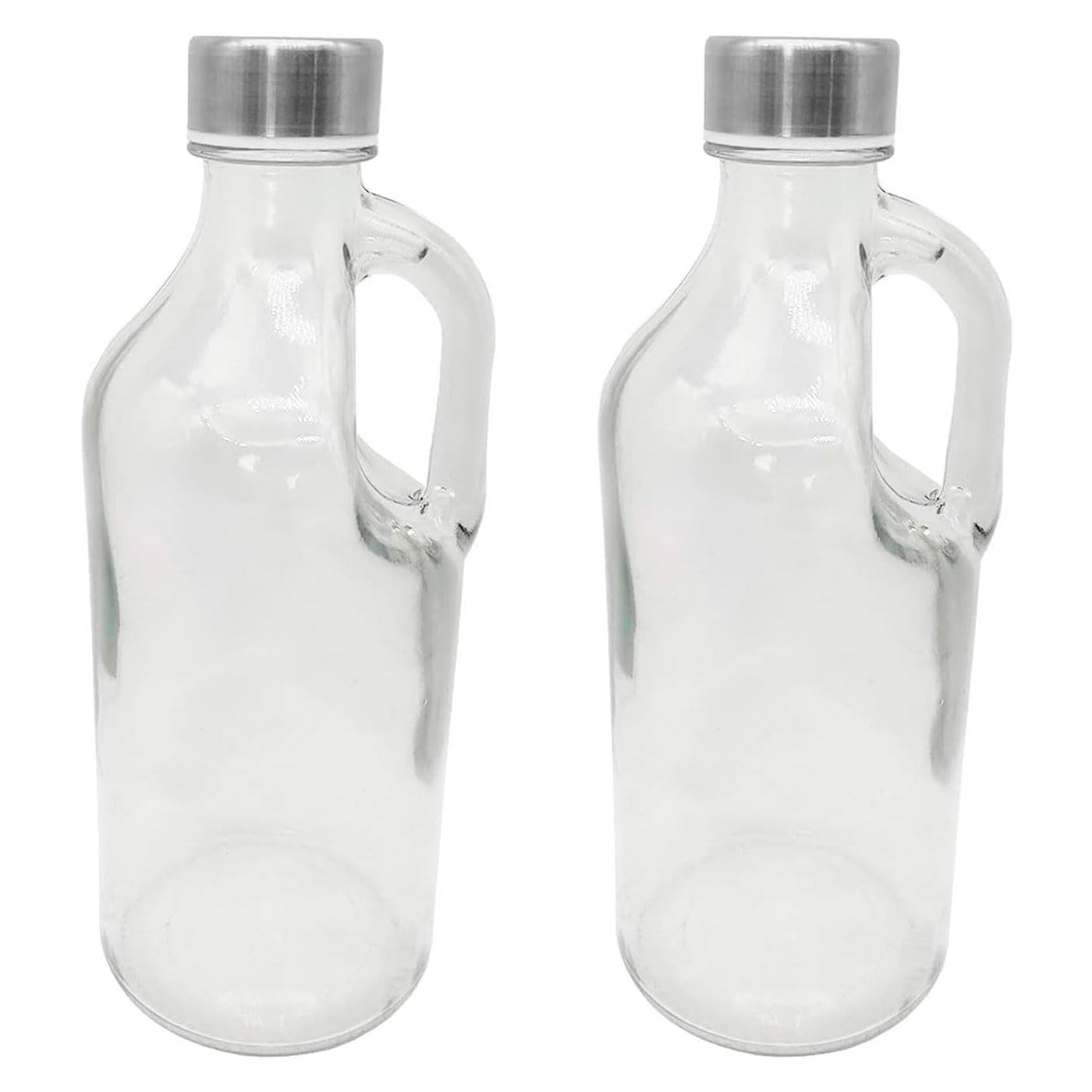 Pack de 2 botellas de cristal con asa 1000 ml, tapa de rosca de plástico y metal, jarra dispensadora 24,7 x 9,5 cm