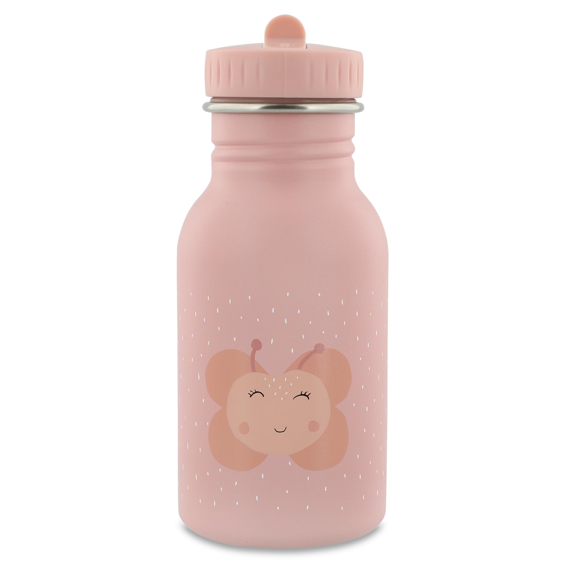 Trixie Baby stainless steel drinking bottle, 350ml/500ml, leak-proof, with carrying cord, slim shape for little hands, shatterproof, from 3 years (Mrs Butterfly, 350ml)