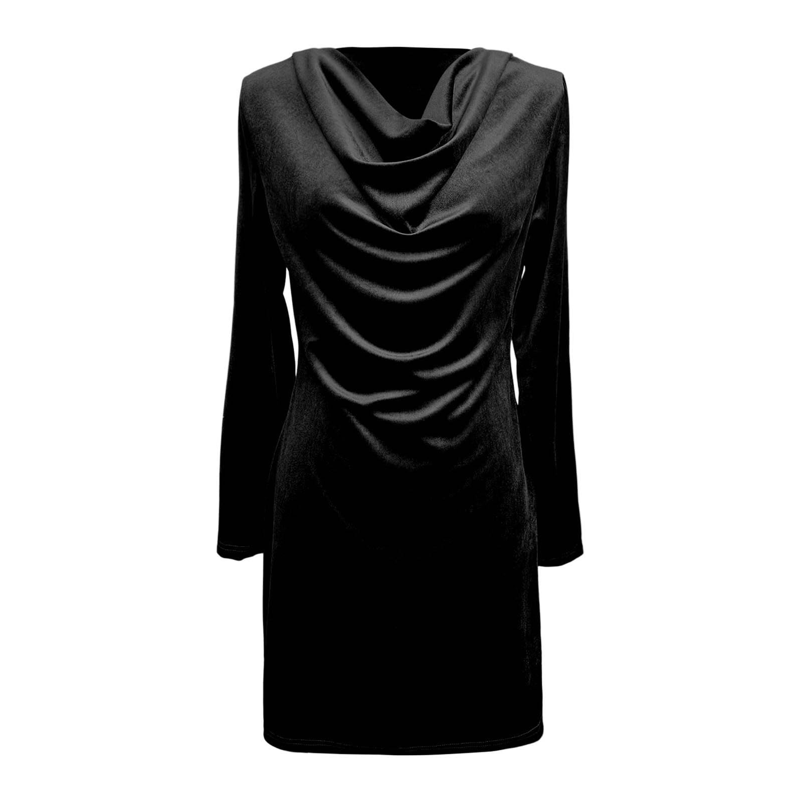 Generisch Winterkleider Damen Elegant Langarm Knielang Midi Kleider Samtkleid Kurz Sexy A Linie Winter Festlich Große Größen Samt Kleid Winterkleid Für Hochzeit Business