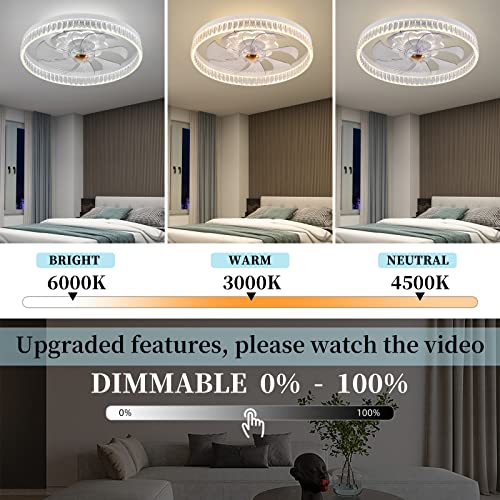 Fszdorj 2023 Upgraded Ceiling Fan F092 White Ceiling Fans With Lights App & Remote Control, Timing & 3 Led Color Led Ceiling Fan, 6 Wind Speeds Modern Ceiling Fan For Bedroom, Living Room, Small Room #TOP2