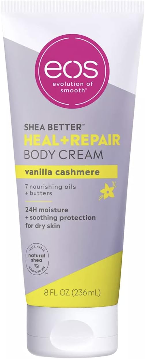 eos Shea Better Body Cream - Vanilla Cashmere Natural Body Lotion and Skin Care 24 Hour Hydration with Shea Butter & Oil 8 oz 1 Pack