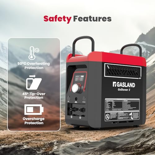 GASLAND Go Shower G3 Pro-DE Gas Durchlauferhitzer, Propan/Butan(50mbar) Wassererhitzer für den Außenbereich, mit wiederaufladbarem eingebautem Akku, heiße Dusche für Camping