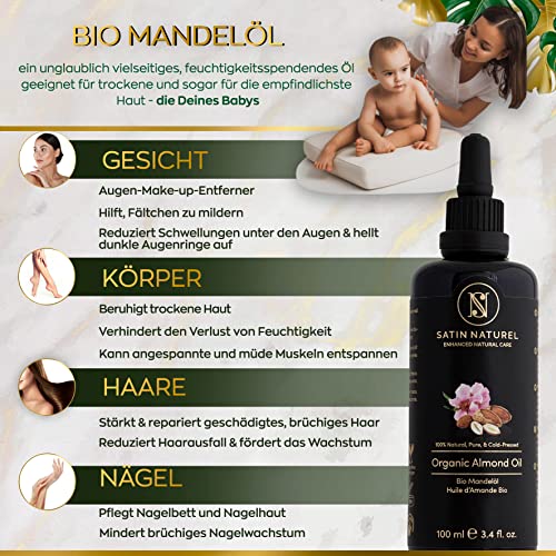 Foto von BIO Mandelöl 100ml - Kaltgepresstes, Natürliches Almond Oil - 100% rein & vegan - Ideal für Haut- und Körperpflege - Haaröl & Kopfhaut Pflege - für Aromatherapie und als Basisöl für Massageöl
