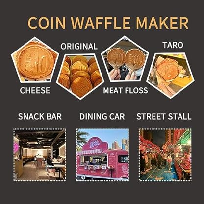 KLYDBMYT Kommerzielles 4-Gitter-Münzwaffeleisen, elektrisches, antihaftbeschichtetes Waffeleisen mit Zeit- und Temperaturregelung, Kuchenbackmaschine für Partys, Cafés, Tee- und Snackläden – Bild 7